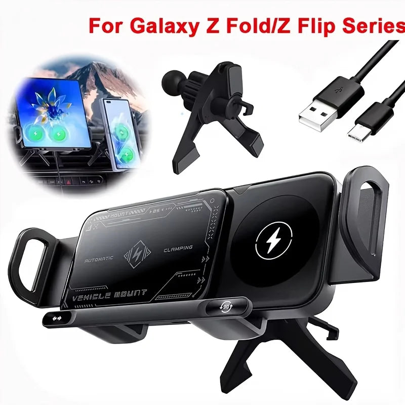 Car Vent Wireless Charger Mount, Fast Charging Phone Holder, Auto Rotating Stand for Phones, Supports Up to 15W Fast Charging