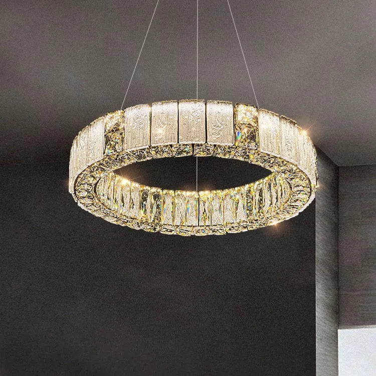 Villa Home Luxury Glaze Crystal Long Pendant Lamps Dining Bar Counter Living Room Restaurants Glass Chandelier Modern Villa Living Room Creative LED Line Lights