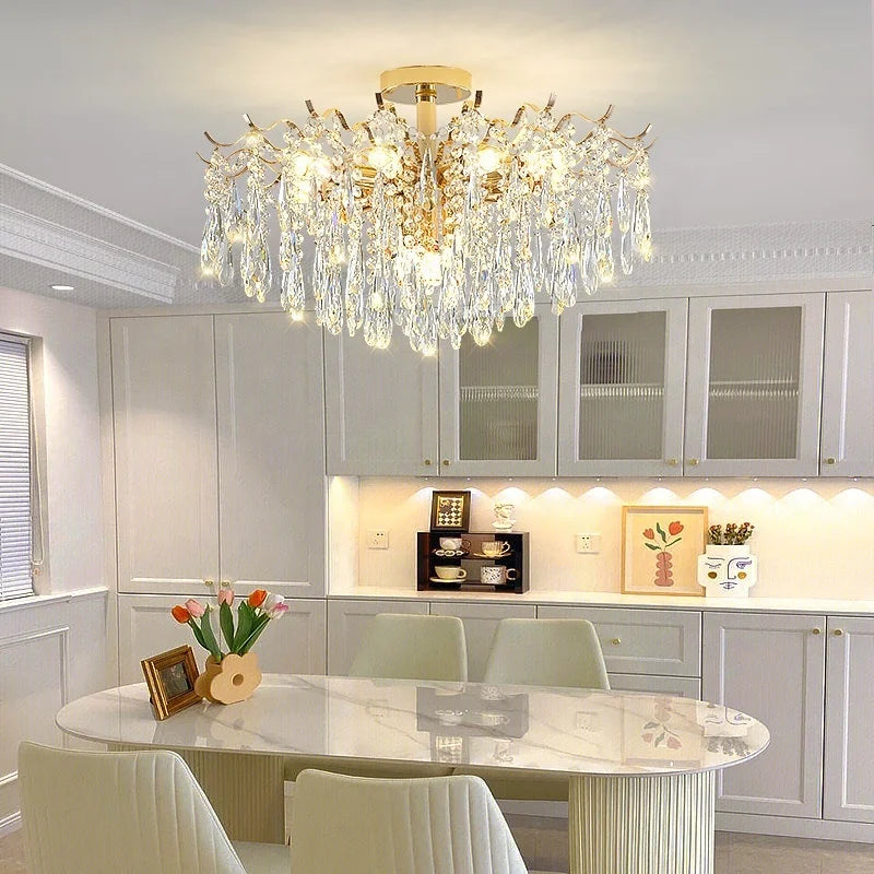 NEW Arrivals Villa Home Living Room Bedroom Luxury Crystal Apartment  Ceiling Lamp Villa Lighting Iron Base Chandelier Fashionable Art Decoration Home  Lighting Supplies