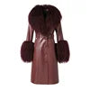 Boutique Gala HOT SALE (Few Units Left)  Real Leather Fur Jacket Black/Gray/Brown/Wine Red Color S-2XL Women Genuine Leather Trench Coat with Detachable Mongolian Natural Raccoon Fur Collar Cuffs Winter Outfits Ladies Luxury