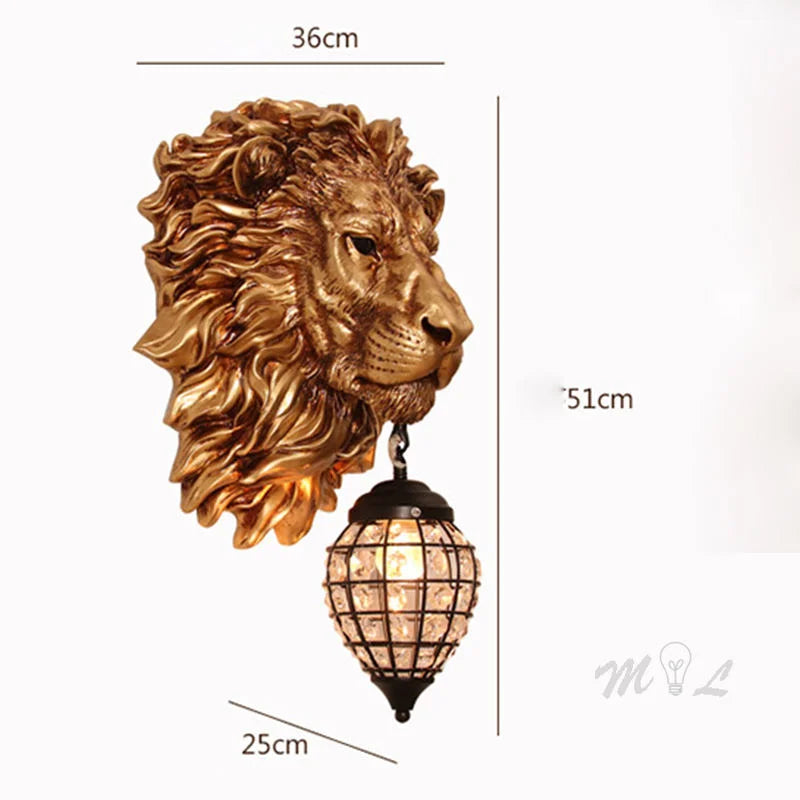 Villa Home Luxury Art Creative Decoration European Retro Lion Head Indoor Art Decor Wall Lamp Living Room Internet Famous Bar Restaurant Corridor Decoration Lighting Fixture