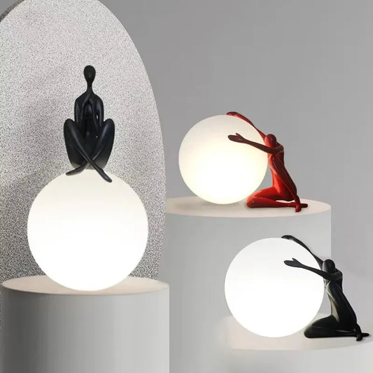 NEW Home Villa Indoor Modern Nordic Art Decor Floor Lamp with Human Figure Holding Ball Design E27 LED Resin Material Creative Sculpture Decoration Supplies