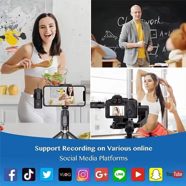 NEW Set K15 Portable 2.4Ghz Wireless Professional Lavalier Microphone Noise Reduction HD Radio Recording Outdoor Interview  3 in 1  Live Microphone for Live Streaming Podcast TikTok YouTube Video Recording