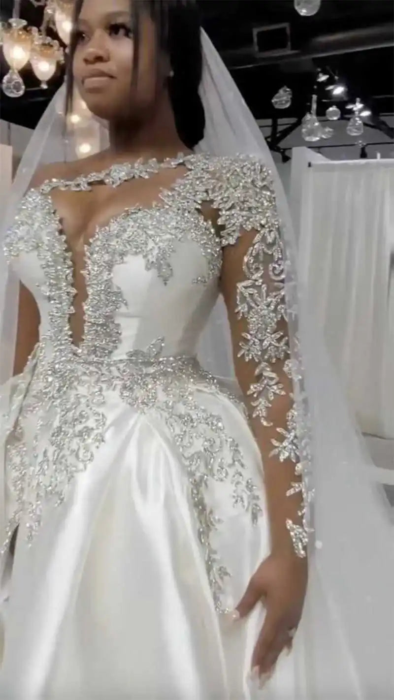 Boutique HOT SALE African Appliques One Shoulder Luxury  Wedding Dresses a Line Sexy Side Slit Bride Gowns Elegant Formal Woman's Wedding Dress Customized Bridal Gowns Women Luxury Apparel Supplies