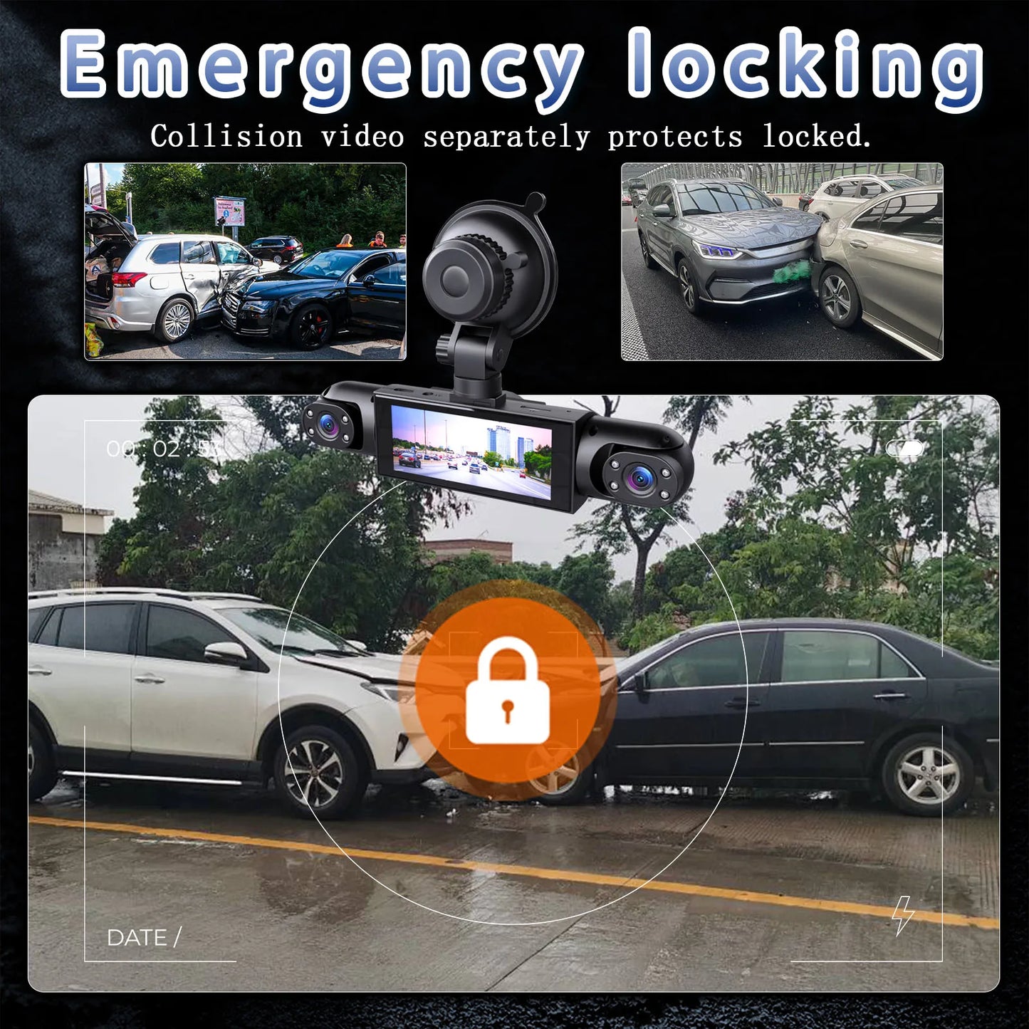180* Full View Human Motion Detector 1080P HD Car Wireless Dashcam System 3.0" 4 Lens MicroSD Wi-Fi Night Vision DVR with Motion Detection Reversing Visibility Vehicle Security System