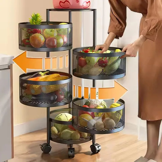 NEW Design Modern 5-Layer Rotatable Metal Kitchen Storage Rack 360-Degree Multi-Layer Corrosion-Resistant Vegetable Storage Cages Kitchenware Accessories Cooking Tools