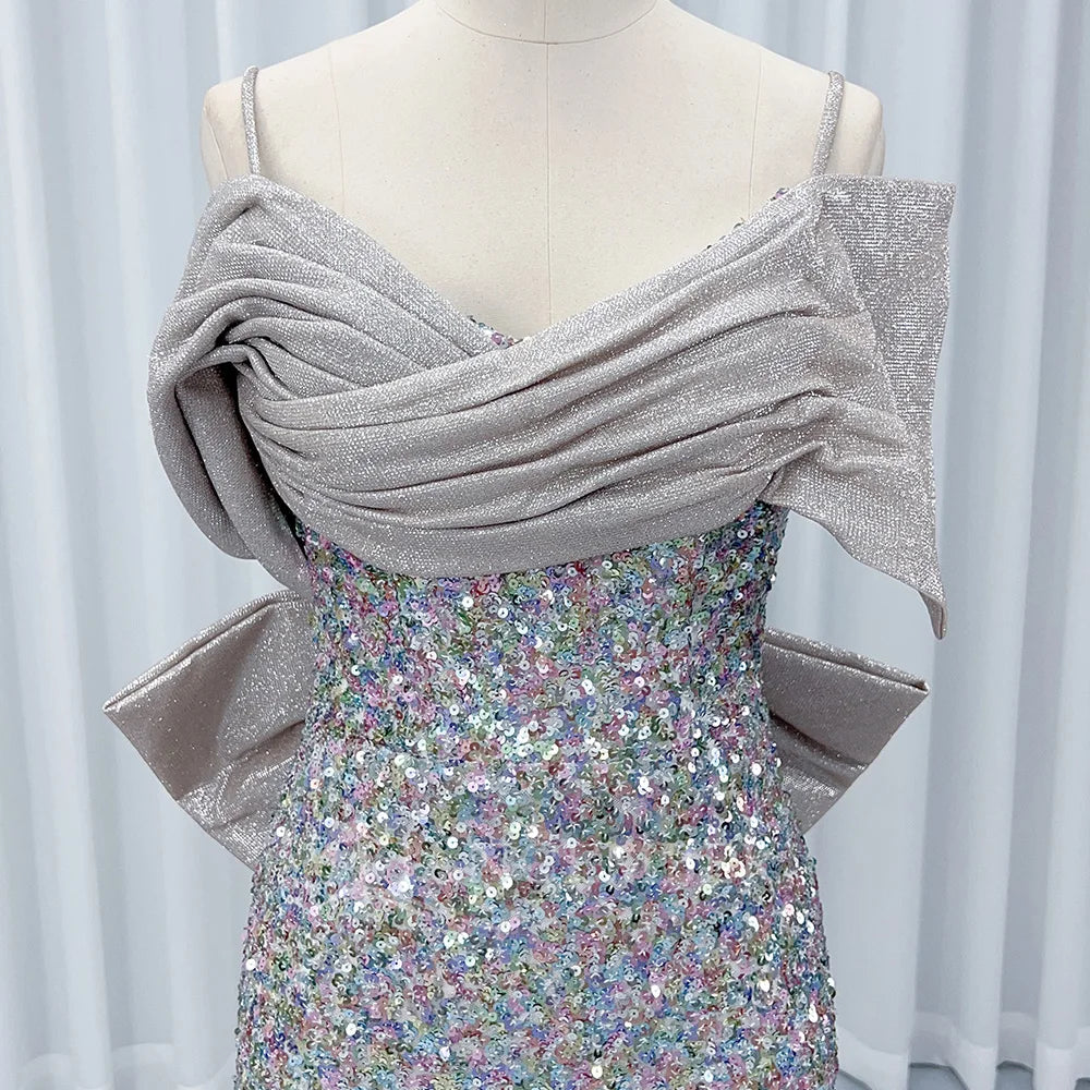 Just Arrived Top Luxury Women High-End Diamonds Rhinestones Crystal Beading Silver Maxi Dress Celebrities Red Carpet Business Dinner  Summer Evening Prom Party Dress Off Shoulder Lightweight Mermaid Gown Formal Apparel Suppli