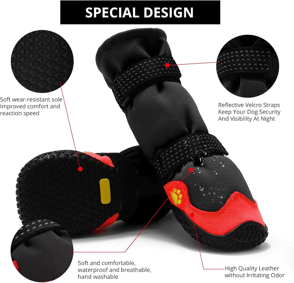 4 PCS Set 4 Colors Pet Dog Waterproof Soft Boots  Adjustable Reflective Straps Anti-Slip Dog Warm Shoes Snow Rain Protection Boots Pets Apparel Accessories