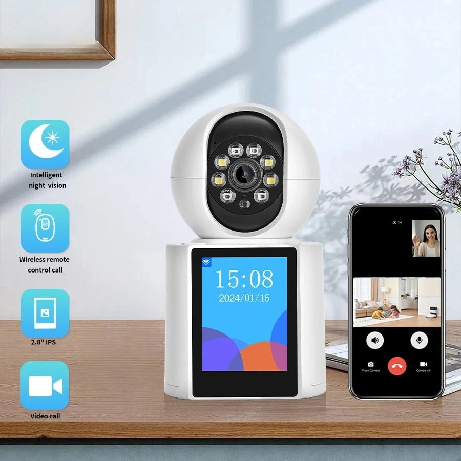 NEW Arrivals 2MP Wi-Fi PTZ Screen Baby Elderly Monitor Wireless ICSEE Emergency Button Call AI Detection Night Vision Security Camera Newborn Remote Control Monitoring Smart Cloud Home Security Supplies