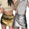 100% Genuine Sheepskin Leather Black/Gold/Silvery Color Luxury Shiny Leather Skirts Customized Size Color Women Leather Mini Skirt S-2XL Top Quality Evening Party Night Clubwear Mini Leather Skirts
