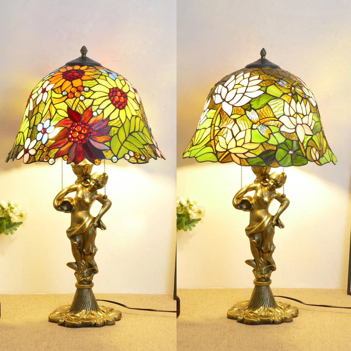 Villa Home Luxury Tiffany Lamps 16 Inch Wide Stained Glass Lampshade Bedroom Bedside Lamp, Bar Study, Living Room Decoration Desk Lamp Lights