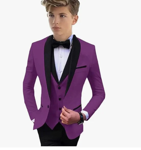 3 PCS Set 8 Colors Boys Luxury Suit Blazer Vest Pants Jacket Gentleman Clothes Sets 3-16T Kids Wedding Guest Evening Prom Birthday Party Formal Clothing Wedding Suits Children Luxury Apparel Supplies