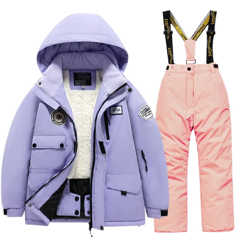 BEST PRICE 2 PCS Set Children's Girls Boys Top Quality Waterproof Ski Jacket + Pants Kids Snowboard Suit Snow Wear Ski Clothes for Kids Ski Suit Ski Clothing