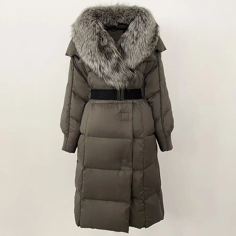 Customer Most Loved 5 Colors S-2XL Women Winter Warm Top Quality Puffer Long Coat Down Padding Snow Outerwear Jacket With Natural Fox  Fur Collar Ladies Winter Apparel Supplies