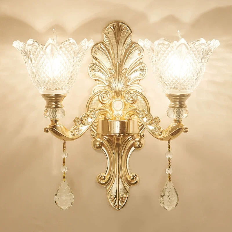Villa Home Living Room Luxury Nordic Retro Crystal Gold Wall Lamp Living Background Wall Fitting Bedroom Bedside Corridor Lighting Candle Bracket Light