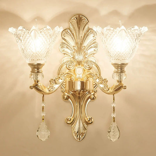 Villa Home Living Room Luxury Nordic Retro Crystal Gold Wall Lamp Living Background Wall Fitting Bedroom Bedside Corridor Lighting Candle Bracket Light