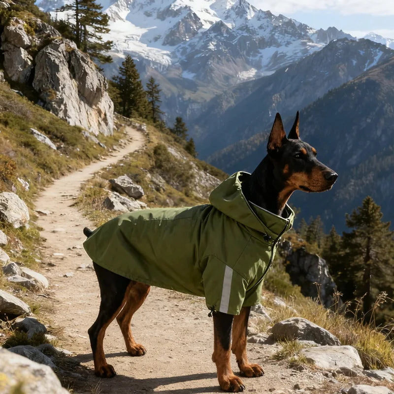 M-3XL Plus Size Green/Black Color Dog Winter Rain & Shine Jackets Dual-Use Windbreaker with Detachable Hood Reflective Strip Casual Two-Legged Coat Pet Clothes