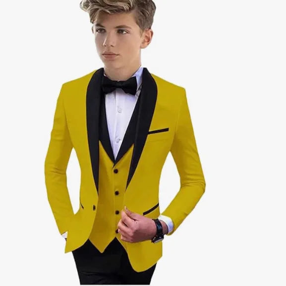3 PCS Set 8 Colors Boys Luxury Suit Blazer Vest Pants Jacket Gentleman Clothes Sets 3-16T Kids Wedding Guest Evening Prom Birthday Party Formal Clothing Wedding Suits Children Luxury Apparel Supplies