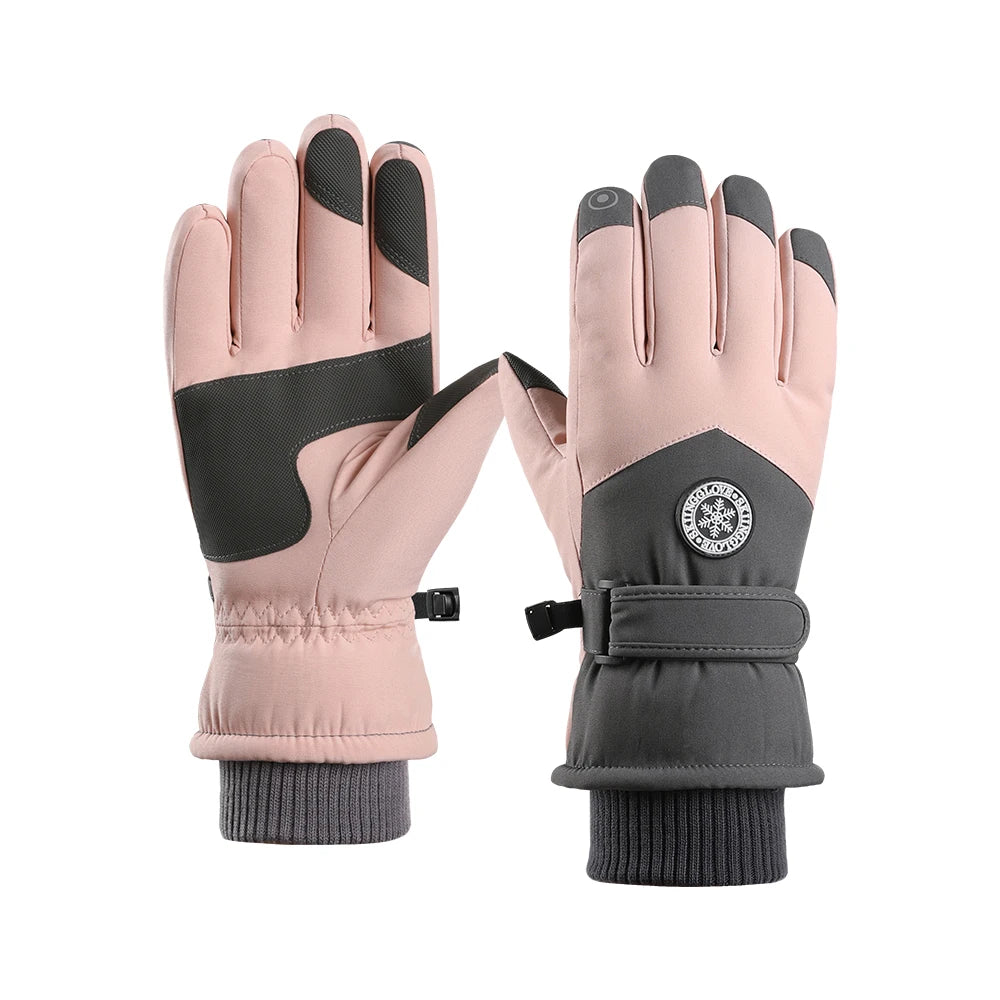 Purple/Black/Dark Gray Color Women Professional Ski Gloves Waterproof Windproof Thick Fleece Lined Touch Screen PU Anti Slip Mountaineering Skiing Durable Warm Design
