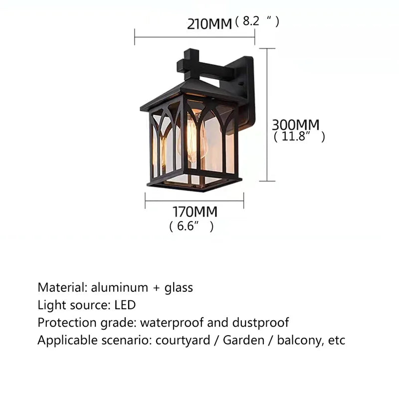 Home Outdoor Black Light LED Classical Aluminum Waterproof for Home Balcony Decoration Retro Wall Sconces Lamps