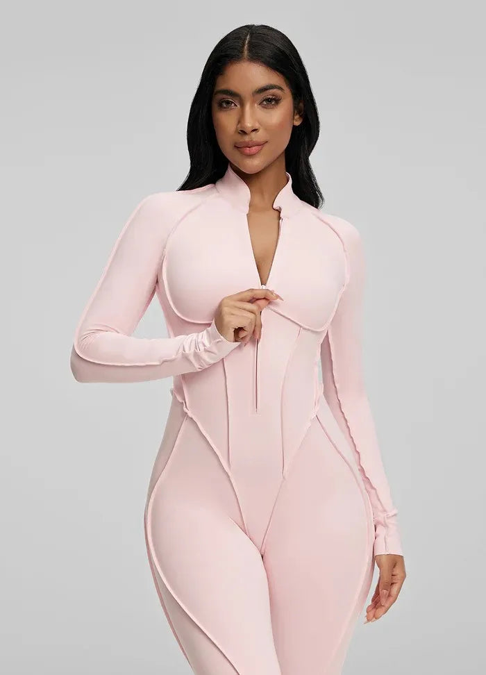 10 Colors S-XL NEW Arrivals Custom Zippered Front Women Long Sleeve Yoga Jumpsuit One Piece Workout Quick Dry Bodysuit Slim-Fit Bodysuit Backless Sports Rompers