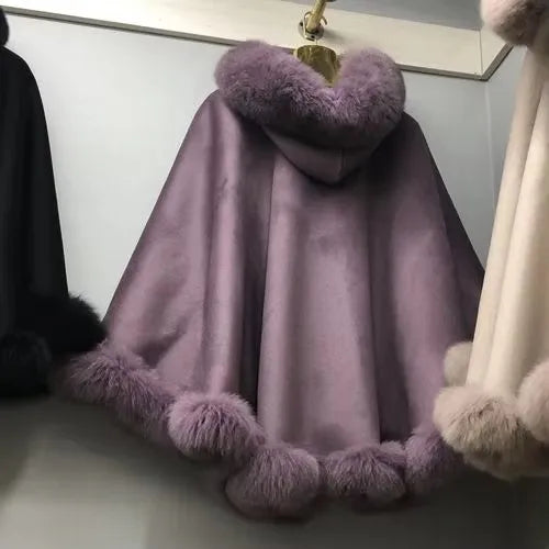 12 Colors New Coming Customized Color Real Natural Fox Fur Cashmere Poncho Women Fur Shawls Evening Party Wedding Guest Luxury Coats Outerwear Jackets Ladies Luxury Apparel Supplies