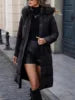NEW Arrivals S-2XL 3 Colors Women Long Cotton Padded Windbreaker Coat Trendy Big Faux Fur Hood Drawstring Waist Thick Warm Winter Outerwear Jackets Women Clothing Supplies