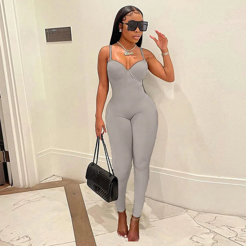 Black/Beige/Gray Color Ladies Hip Lift Tight Bodysuits Low Cut Playsuits Sexy Style Suspenders Jumpsuit Spring Summer Night Clubwear Evening Party Jumpsuit Ladies Casual Clothing Supplies