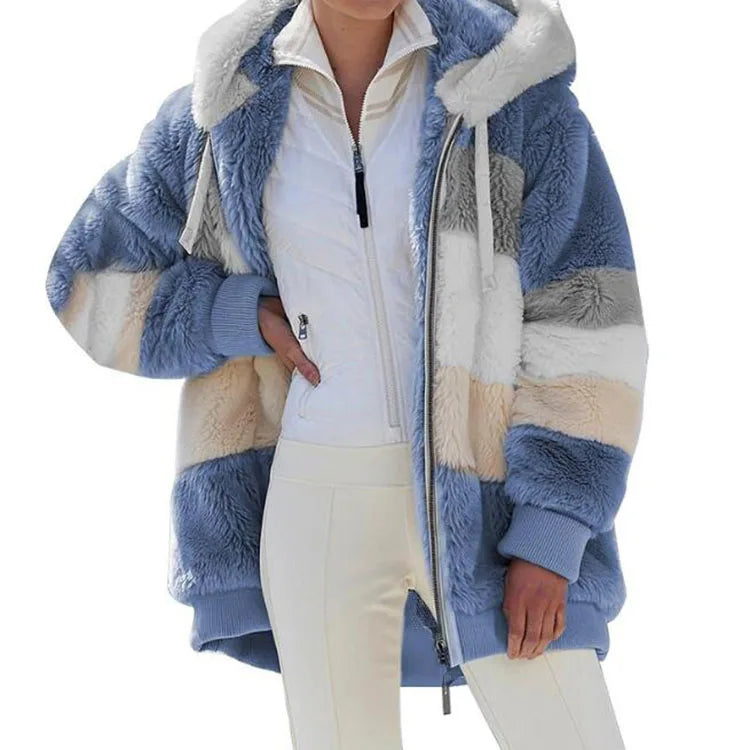 10 Colors S-5XL Plus Size Winter Warm Ladies Jacket Autumn Winter Long Sleeve Women  Block Zipper Fluff Hooded Outerwear Coats Women Winter Clothing Supplies