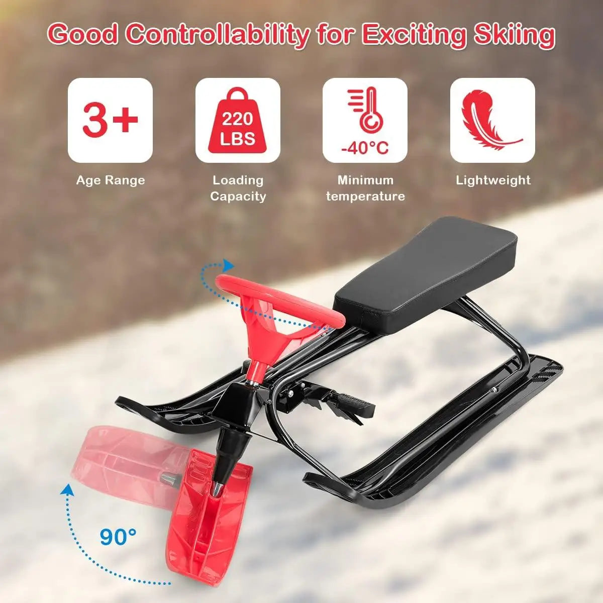 Winter Sled Stroller Snow Racer Skis Snow Scooter Surfer For Kid Adults Snowboard Mini Skis Snowshoes For Ice Sand Grass Sliding