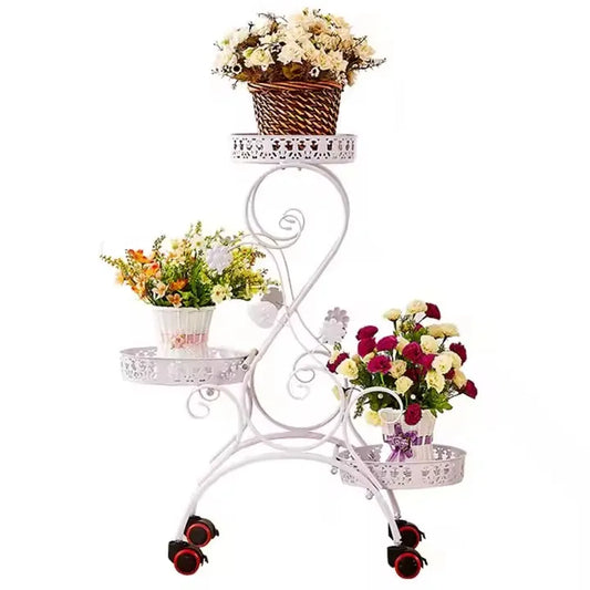 NEW Design European-Style Green Radish Iron Multi-Layer Movable Push-Pull Flower Stand Floor Type Flower Pot Stand for Living Room Balcony Storage Cages Home Decoration Supplies