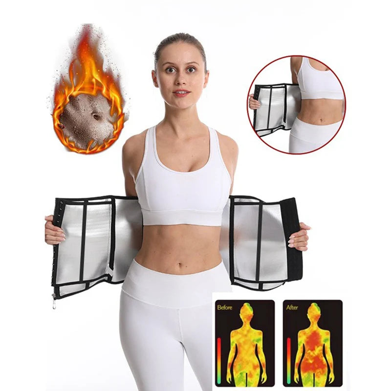 2 in 1 S-3XL Premium Women's Neoprene Waist Trainer Strap Sauna Wrap for Home Weight Loss Outdoor Running Gym Fitness Exercise Sweat Workout with Slimming Belt Belly Cincher Hooks