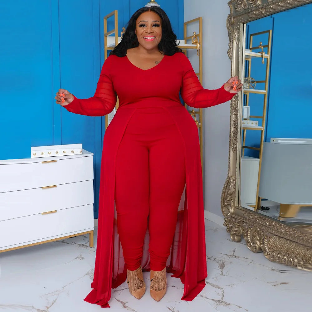 HEY BIG GIRLS... XL-5XL Plus Size Autumn Spring Women's Jumpsuits European and American Bright Diamond Long Sleeved Hot Diamond  Jumpsuit Curvy Ladies Casual Clothing Supplies