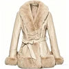 NEW Design 5 Colors UK (6-20) Large Size Women's Faux Fur Coat Collar/Cuffs Belted Waist Winter Warm Eco-Friendly Windproof Outerwear Plain Dyed Women Autumn Winter Clothing Supplies
