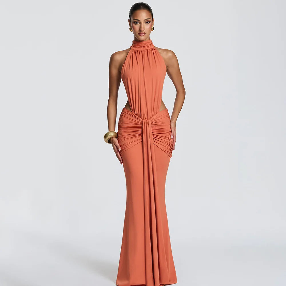 NEW Arrivals 4 Colors Women Boutique Selling Summer Sexy Sleeveless Halter Maxi Dress Sexy Party Backless Evening Party Dresses Night Clubwear Prom Gowns Ladies Sexy Clothing Supplies