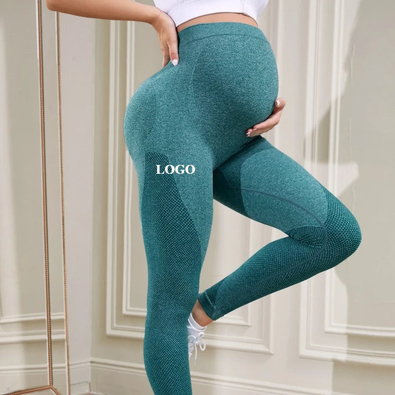 5 Colors S-2XL Women's Maternity Seamless Knit Yoga Leggings High Waist Maternity Gym Clothes Moisture-Wicking Quick-Dry Breathable 9-Point Sportswear Pregnancy Sports Apparel Supplies