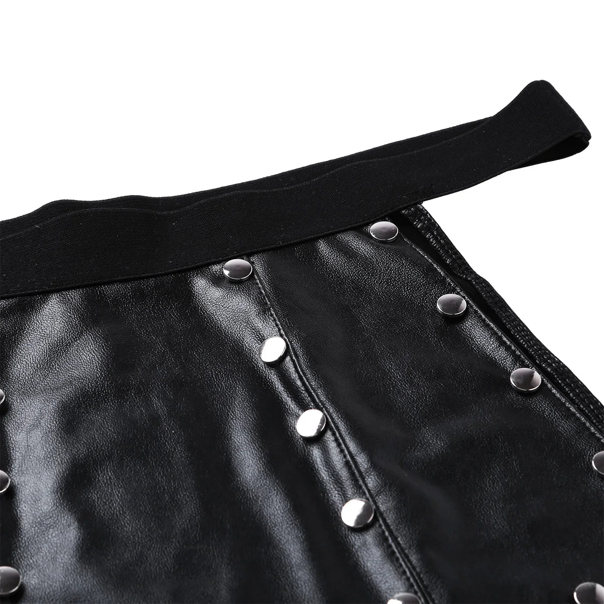 Gay/Men Sexy Lingerie Low Rise Faux Leather Soft Novelty Metal Studded Kilt Underwear Skirt Adult Clubwear Rave Party Costume Hot