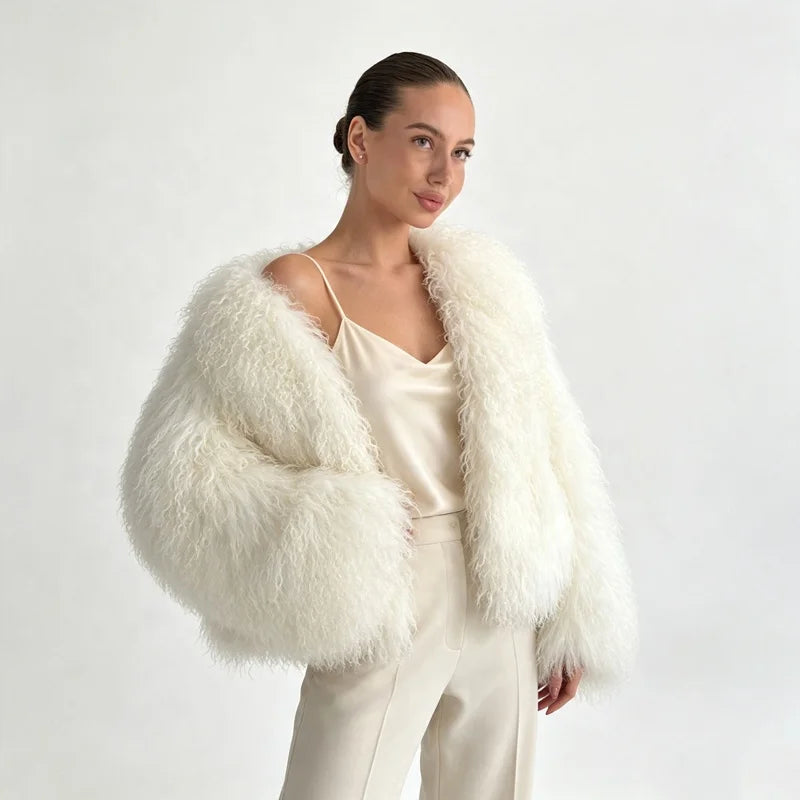 NEW Arrivals 8 Colors S-4XL Curly Fur Jacket Women Winter Warm Mongolian Artificial Lamb Wool Coat Short Open Front Cropped Eco- Friendly Night Clubwear Women's Faux Fur Coats Winter Autumn Apparel Supplies