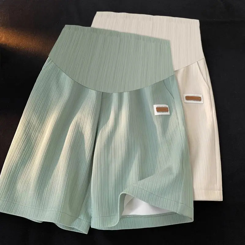 M-3XL Large Size Summer Breathable Casual Pants Ice Silk Maternity Shorts with Pocket for Pregnant Women Outdoor Hiking Fitness Workout Summer Pregnancy Apparel Accessories