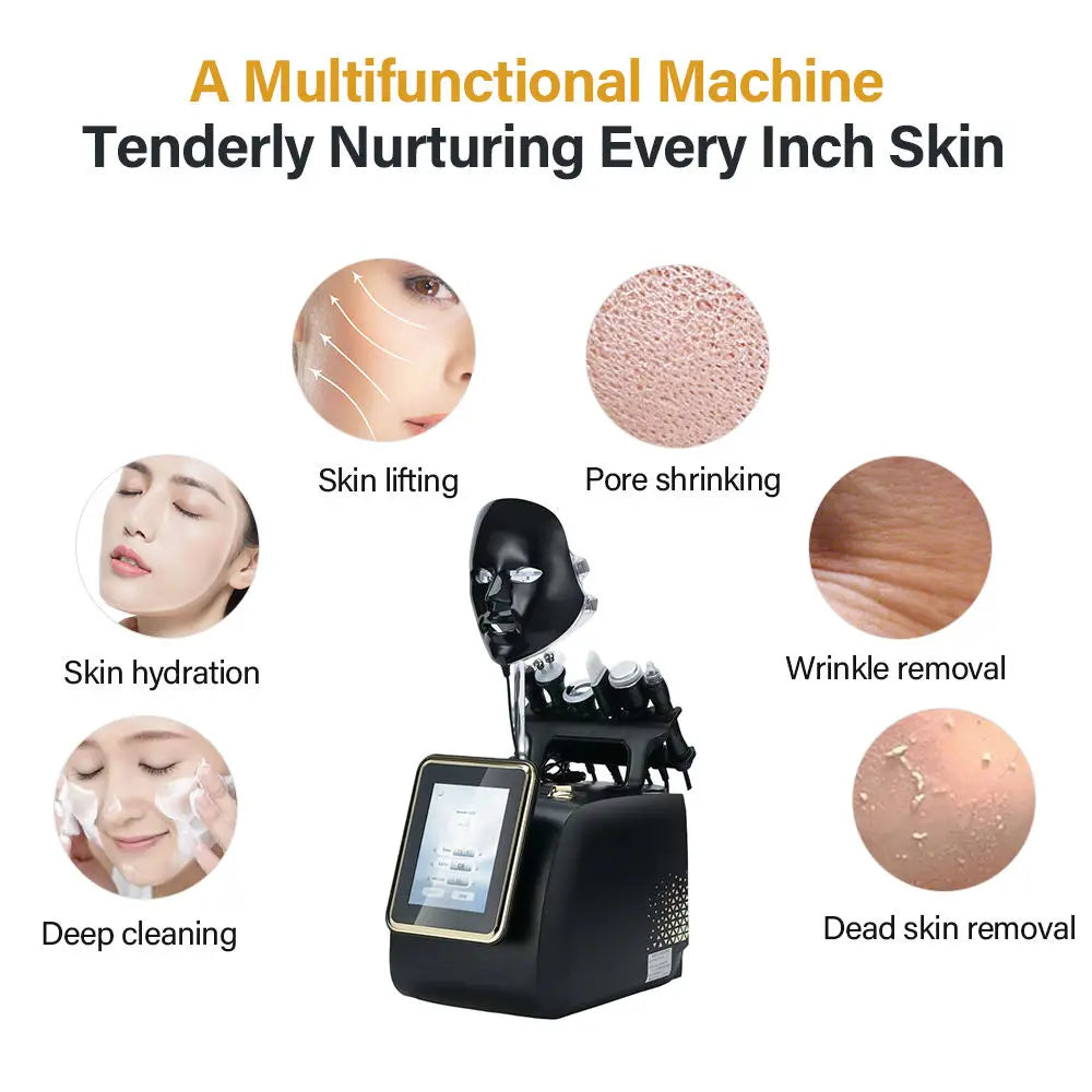 HOT SALE Newest Portable 7 in 1 Desktop Hydra Beauty Facial Skin Care Blackhead Removal Touch Screen Machine Face Lifting Tightening with 7 LEDs-Lights Mask Women Beauty Salon Devices  Skin Care Supplies