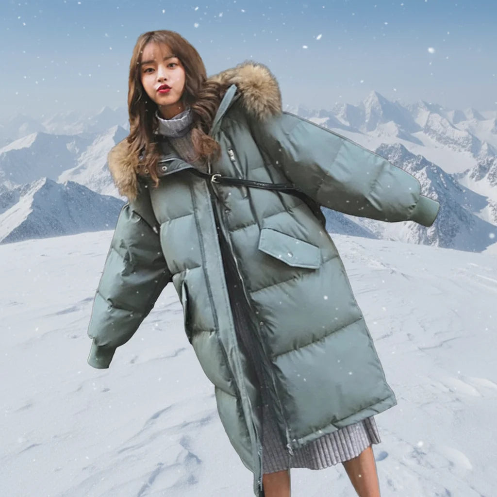S-2XL 3 Colors Women Thick Warm Winter Parka Puffer Jacket with Zipper Closure Long Length Hooded Design Anti-Wrinkle Feature Detachable Hat Outerwear Windbreaker Long Coats Women Winter Apparel Supplies
