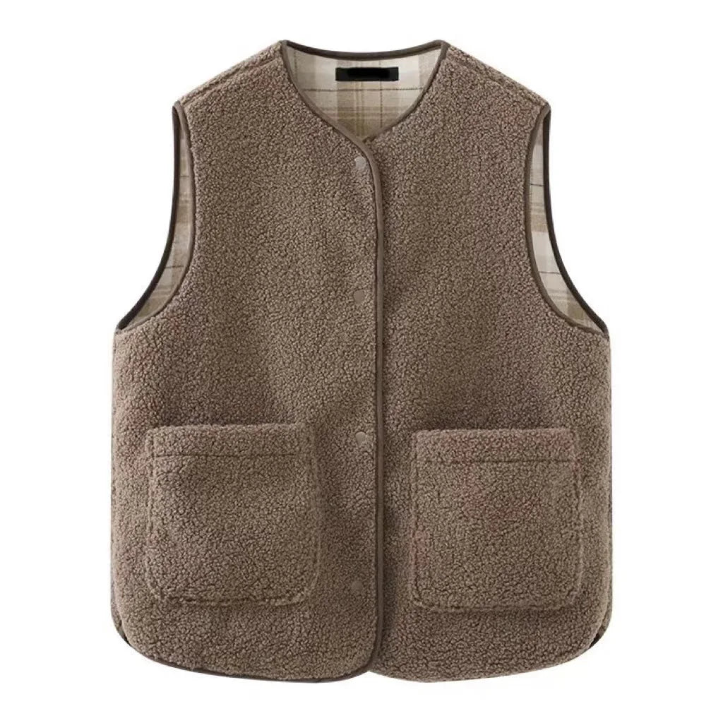 8 Colors New Autumn Winter Warm Two Sided Fleece Vest Jacket Home Wear Pullover Blouses Clothes New Fashion Round Neck Clip Wool Vest Women Clothing Supplies
