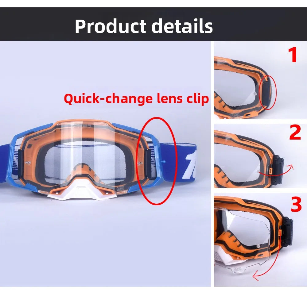 28 Colors New Upgrade Version Motocross Motorcycle Goggles Off-Road Quick Release Helmet Eyewear Can be Equipped with Myopia Glasses  Riding Skiing Glasses