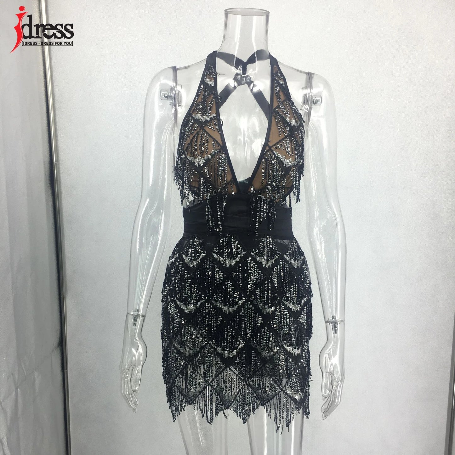 Just Arrived 5 Colors S-XL Tassel Sequin Dress Sexy Women V Neck Backless Evening Party Dress Night Clubwear Prom Latin Dancing Clothes Sequin Fringe Outfit