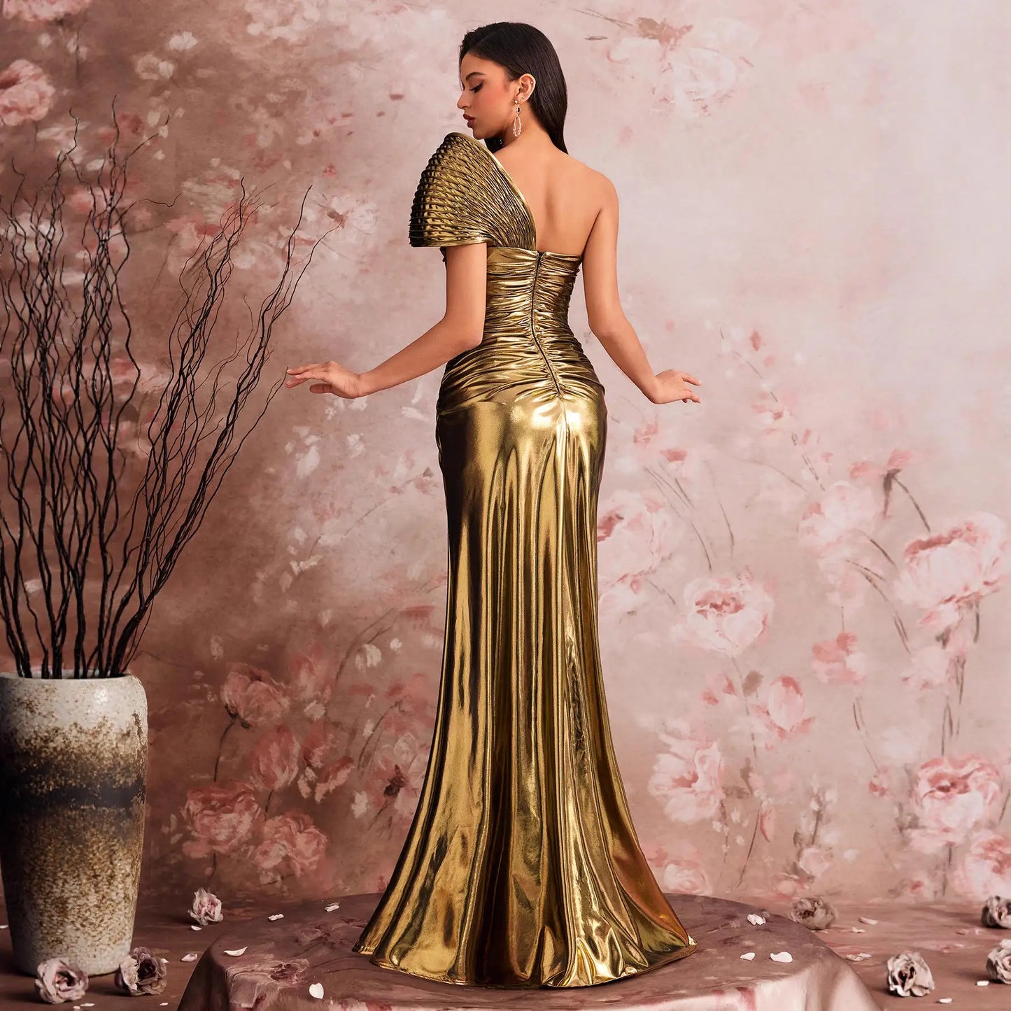 Mother of  Bride Luxury Gowns S-2XL for Women Evening Wedding Guest Party Dresses Elegant Floor-Length One-Shoulder Slit Pleated Mermaid Formal Party Dresses Ladies Luxury Apparel Supplies