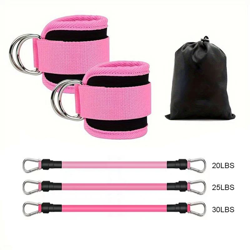 NEW Arrivals 5 Colors, Home Gym Yoga Studio 6 PCS Set TPE Ankle Resistance Bands with Cuffs High Elastic for Glute & Leg Workouts Booty Exercise Equipment Workout Sets