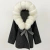 12 Colors Small Medium Size  New Winter Cashmere Wool Blends Women Natural Fox Fur Collar Hooded Slim Fit Suit Double Sided Woolen Trench Coat Women Winter Apparel Supplies