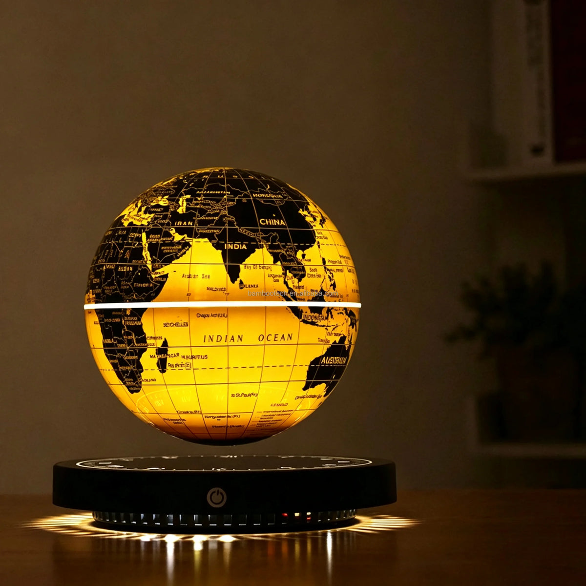 NEW Home Living Room Bedroom Luxury Golden English Rotating World Map Lampshade Magnetic Levitating Floating Globe Novelty Retro Round Clock Base 14cm 6 Inch Desk Table Home Lighting Supplies