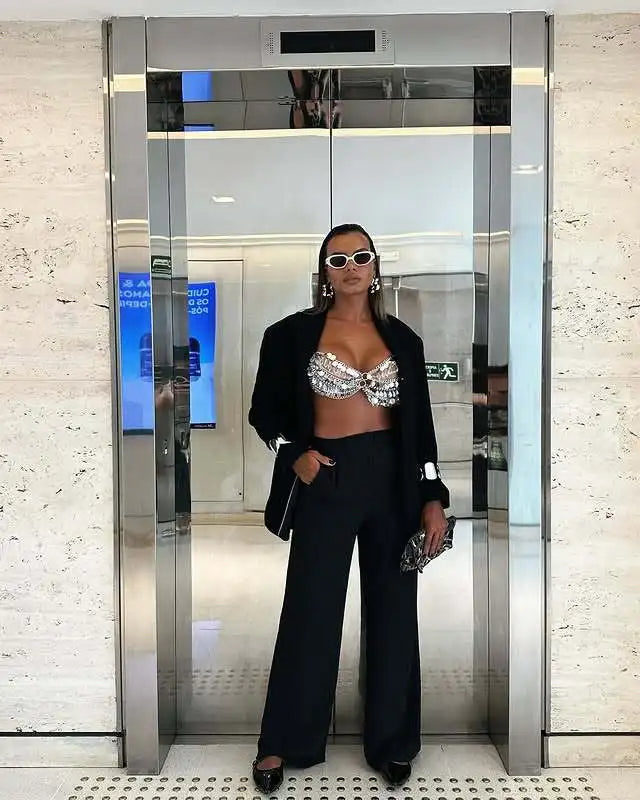 NEW Arrivals Multilayer Metal Sequins Tassel Harness Necklace Bra Chain Women Jewelry Metal Alloy  Sequin Body Chains Night Clubwear Evening Party Luxury Tank Tops