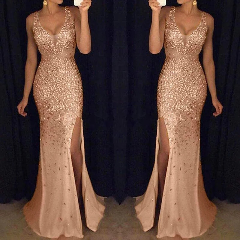 Mother of Bride 10 Colors S-5XL Plus Size Women's Rose Gold Sequin Wedding Dresses Formal Sparkly Bridesmaid Bridal Evening Gowns Glitter Mermaid Clothes Wedding Evening Prom Party Dress Ladies Luxury Apparel Supplies